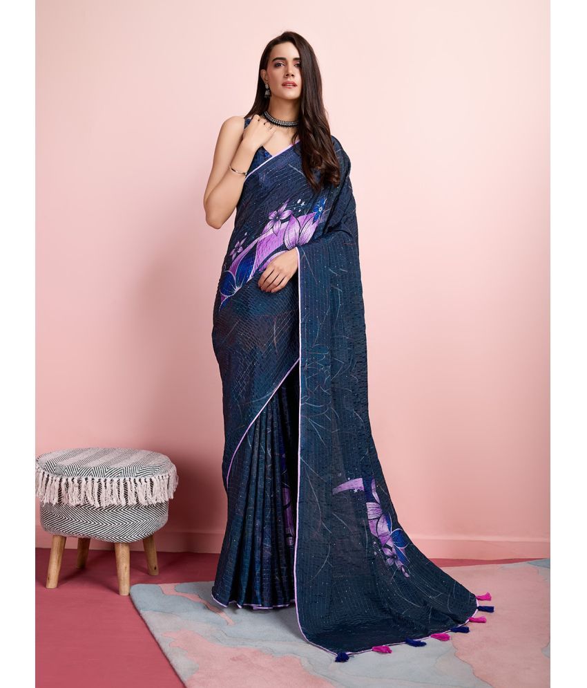     			Rekha Maniyar Silk Blend Embellished Saree With Blouse Piece - Navy Blue ( Pack of 1 )