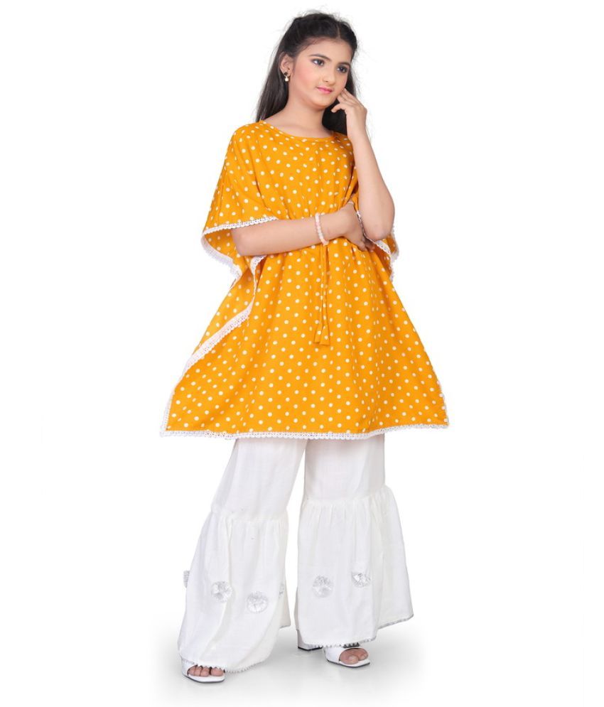     			SELVIFAB Yellow Crepe Girls Kurta and Sharara Set ( Pack of 1 )