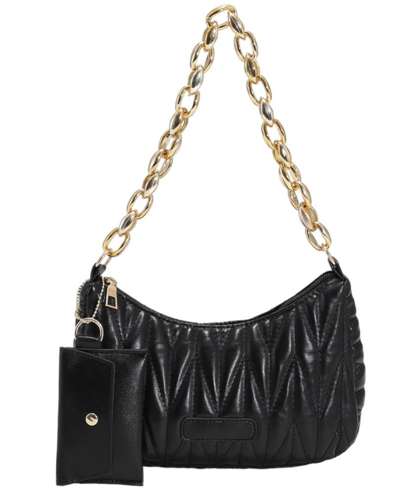     			Santorini Black Faux Leather Shoulder Bag