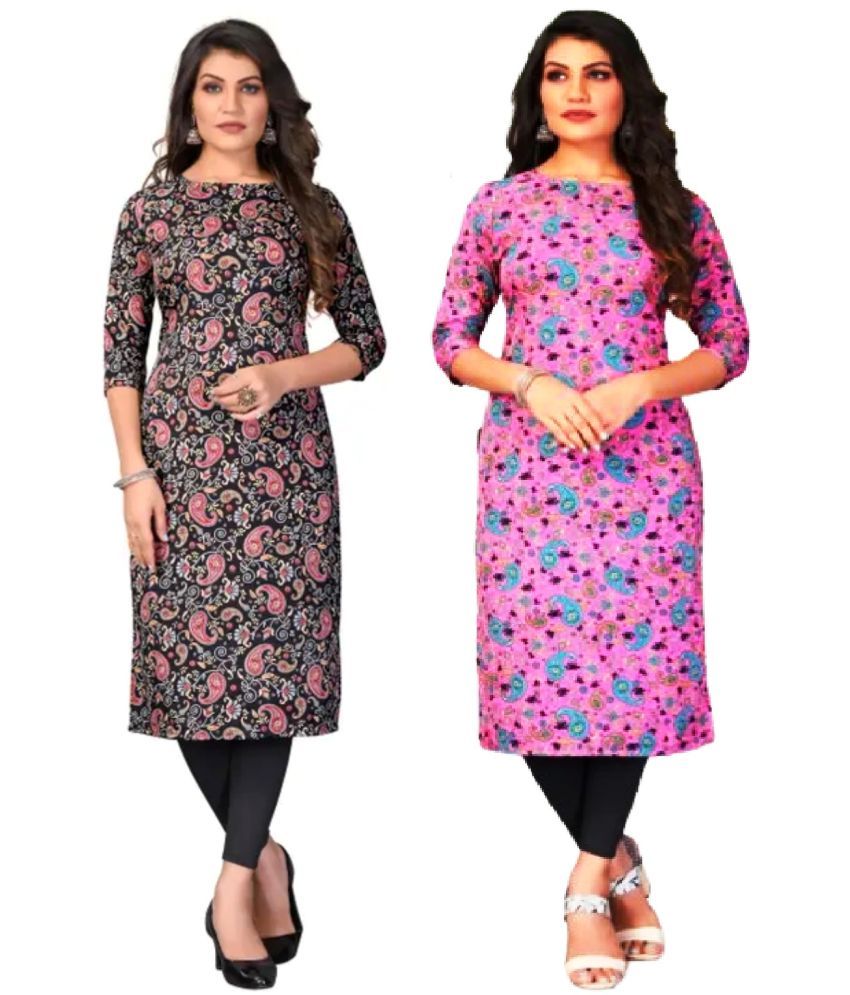     			VACHHARAJ GROUP Crepe Printed A-line Women's Kurti - Blue,Pink ( Pack of 2 )