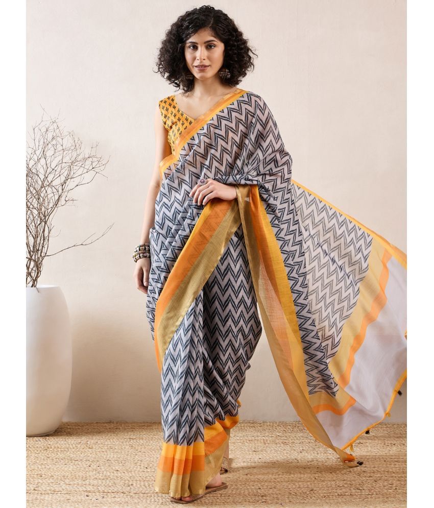     			Vaamsi Linen Printed Saree With Blouse Piece - Grey ( Pack of 1 )