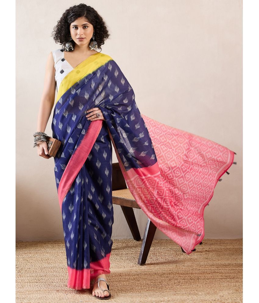     			Vaamsi Linen Printed Saree With Blouse Piece - Blue ( Pack of 1 )