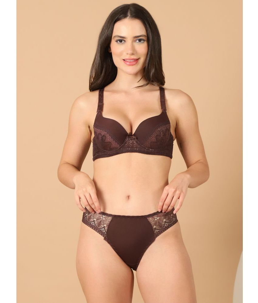     			PrettyCat Brown Hot Lingerie Polyester Women's Bra & Panty Set ( Pack of 1 )