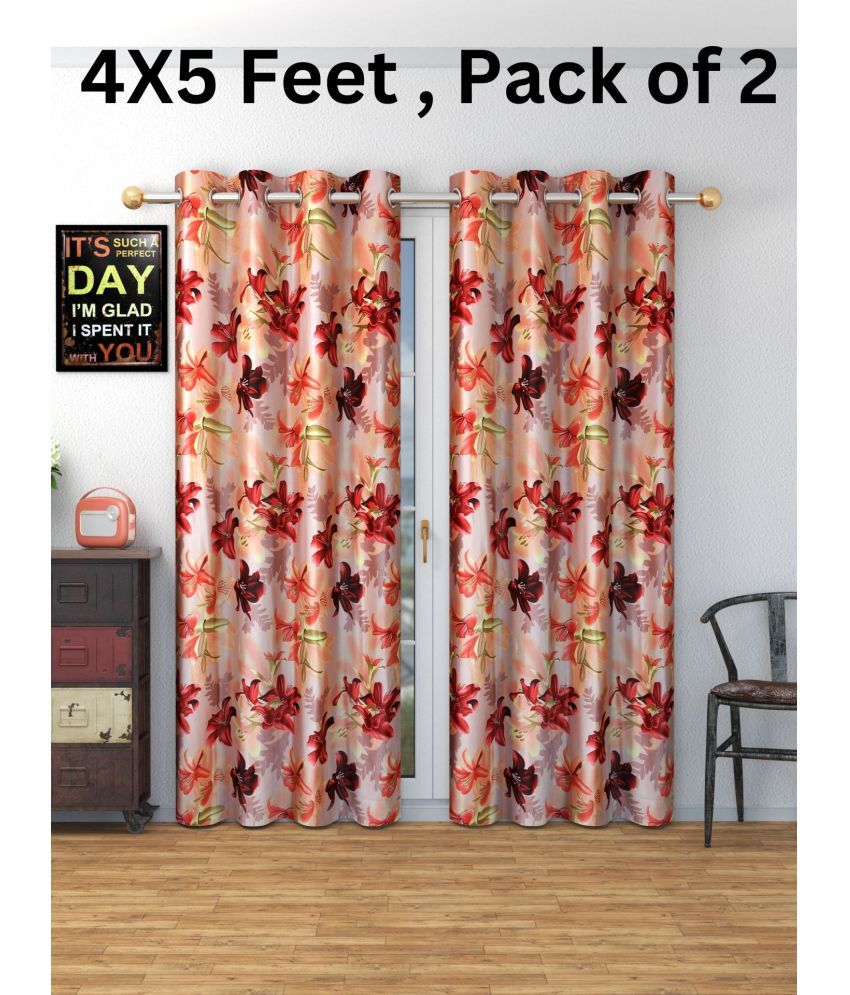     			SWIZIER Floral Printed Room Darkening Eyelet Curtain 5 ft ( Pack of 2 ) - Maroon