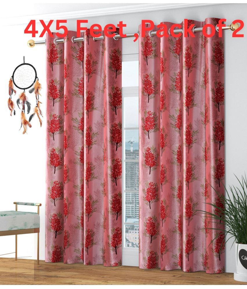     			SWIZIER Floral Printed Room Darkening Eyelet Curtain 5 ft ( Pack of 2 ) - Maroon