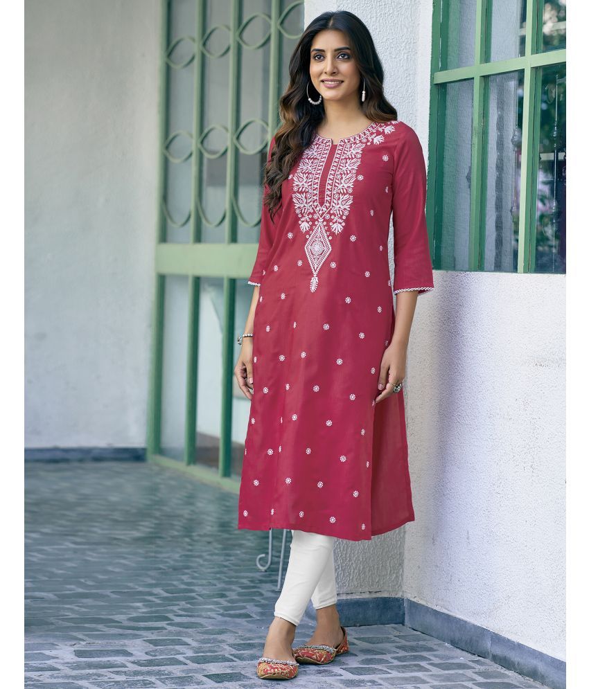     			Skylee Cotton Blend Embroidered A-line Women's Kurti - Pink ( Pack of 1 )