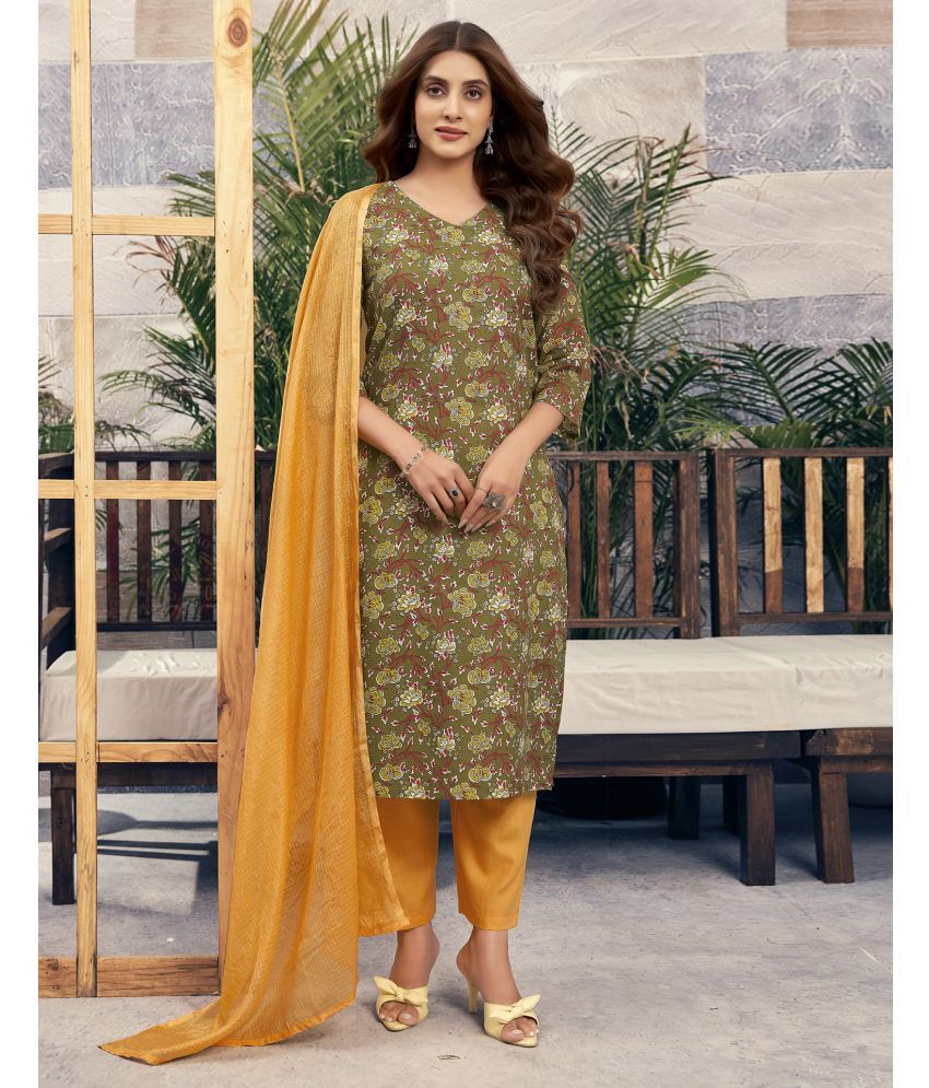     			Skylee Cotton Printed Kurti With Pants Women's Stitched Salwar Suit - Green ( Pack of 1 )