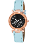 KIARVI GALLERY Light Blue Leather Analog Womens Watch