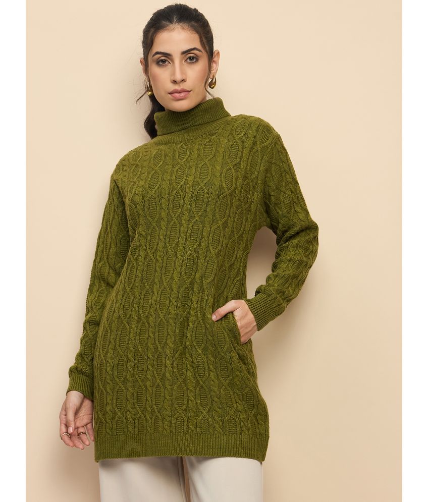     			Clapton Woollen High Neck Women's Cardigans Dress - Green ( )