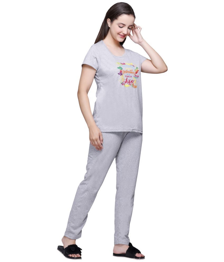     			Elpida Grey Cotton Printed Tracksuit - Pack of 1