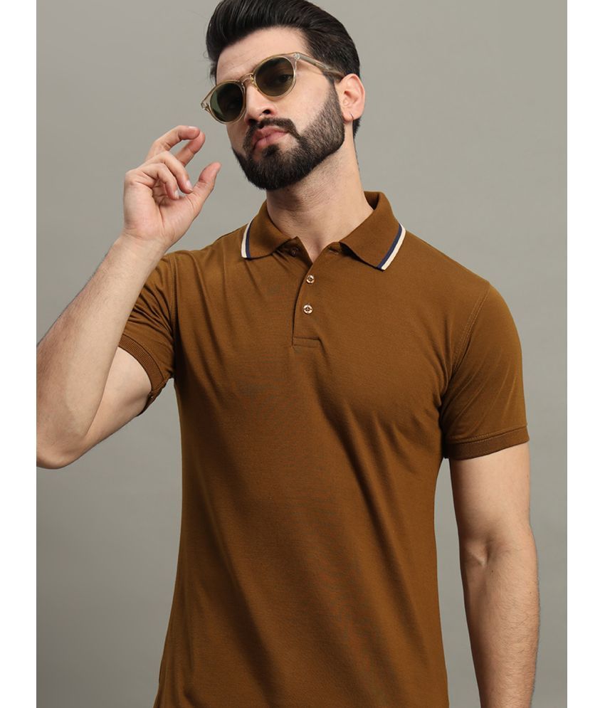     			GET GOLF Cotton Blend Regular Fit Solid Half Sleeves Men's Polo T Shirt - Brown ( Pack of 1 )