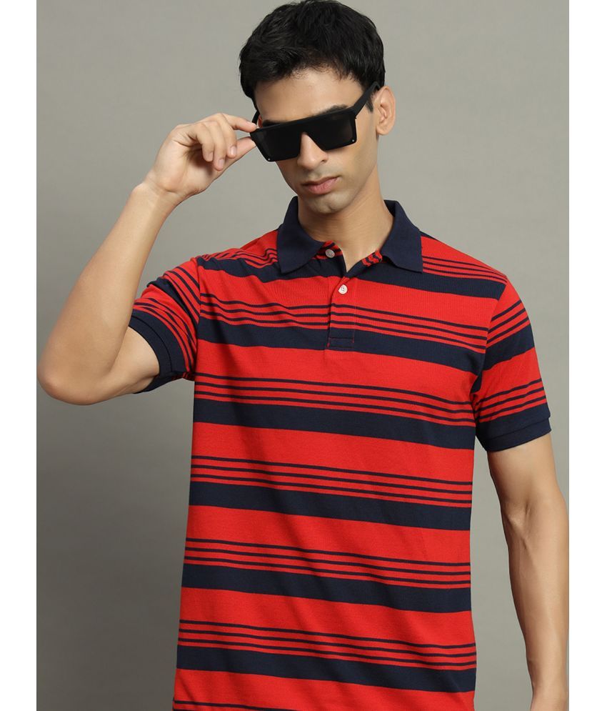     			GET GOLF Cotton Blend Regular Fit Striped Half Sleeves Men's Polo T Shirt - Red ( Pack of 1 )