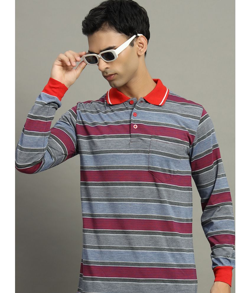     			GET GOLF Cotton Blend Regular Fit Striped Full Sleeves Men's Polo T Shirt - Red ( Pack of 1 )