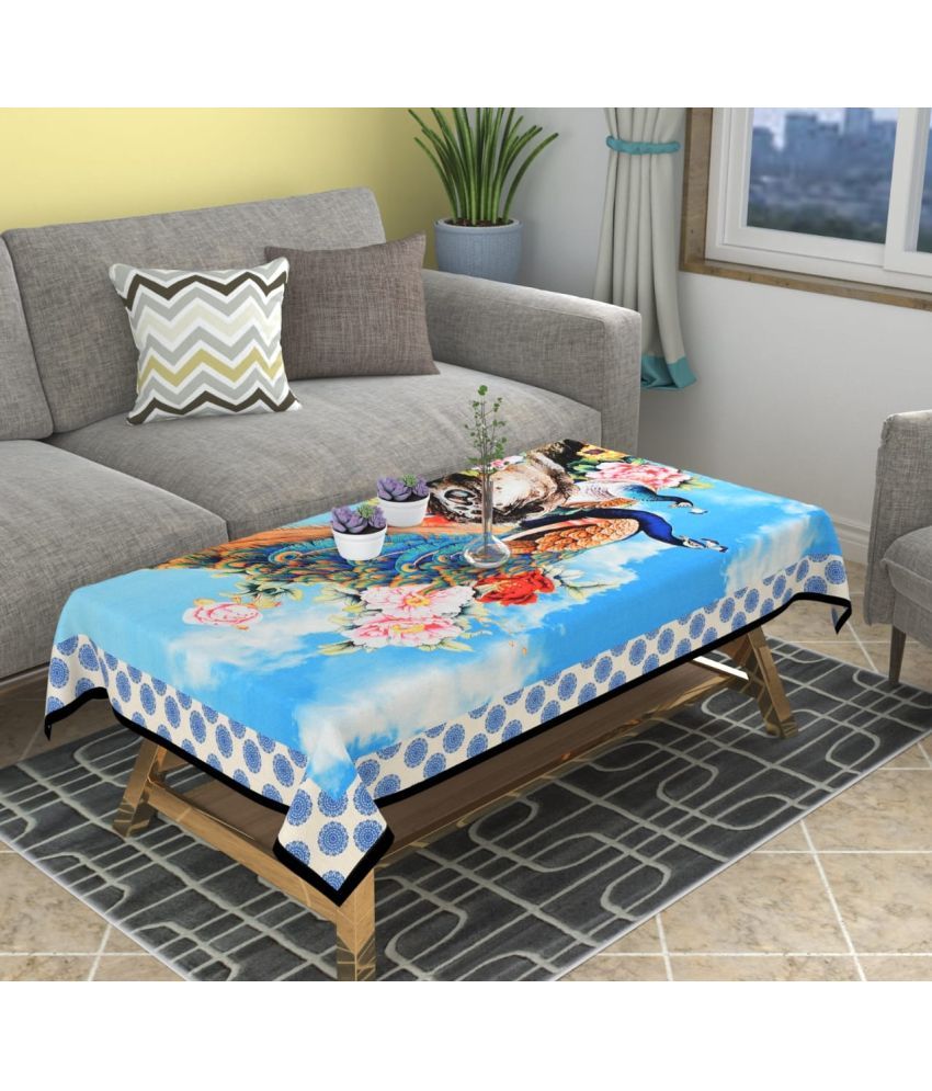     			GoCose Home Printed Cotton 4 Seater Rectangle Table Cover ( 152 x 101 ) cm Pack of 1 Light Blue