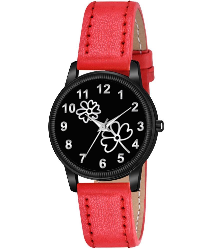     			KIARVI GALLERY Red Leather Analog Womens Watch