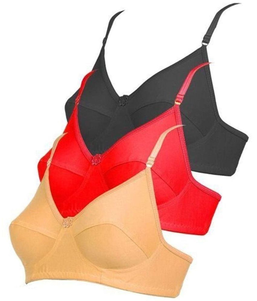     			Kiran Enterprises Beige,Black,Red Cotton Blend Non Padded Women's Everyday Bra ( Pack of 6 )