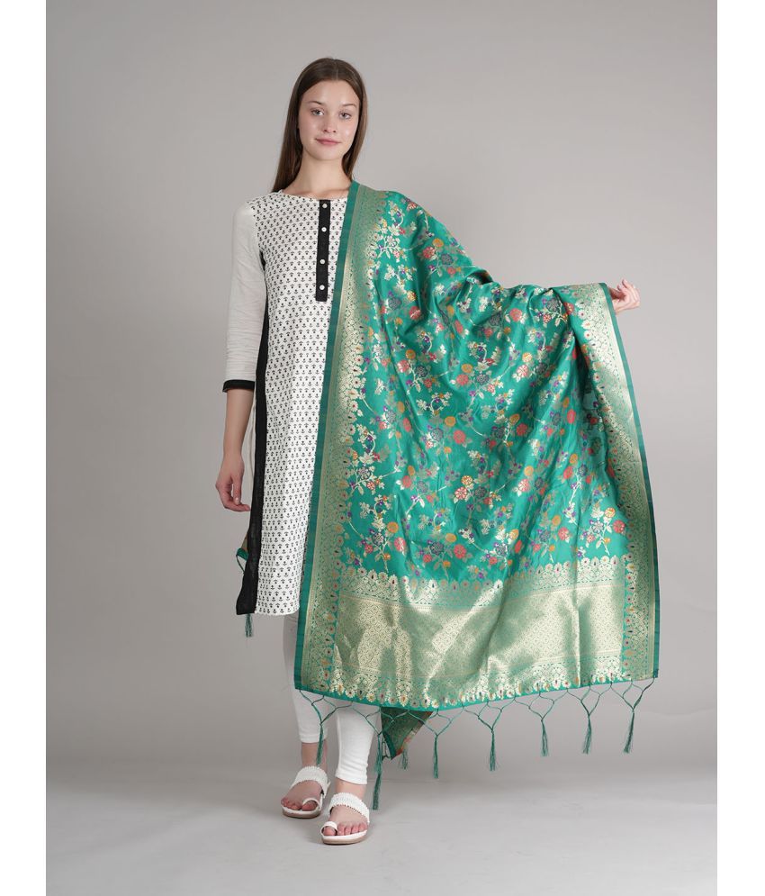     			MUFFLY Green Silk Women's Dupatta - ( Pack of 1 )