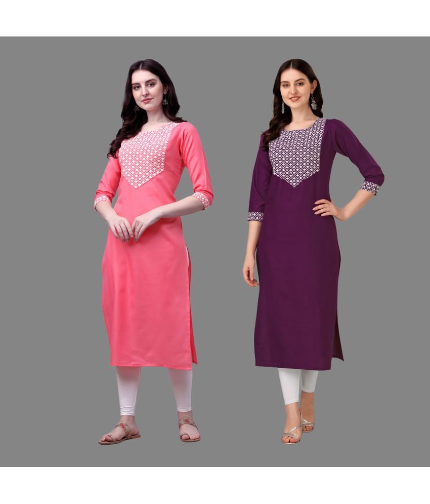     			Parnavi Cotton Embroidered Straight Women's Kurti - Multicolor4 ( Pack of 2 )