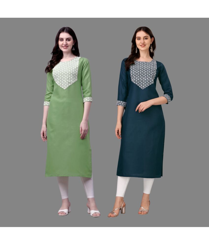     			Parnavi Cotton Embroidered Straight Women's Kurti - Multicolor6 ( Pack of 2 )