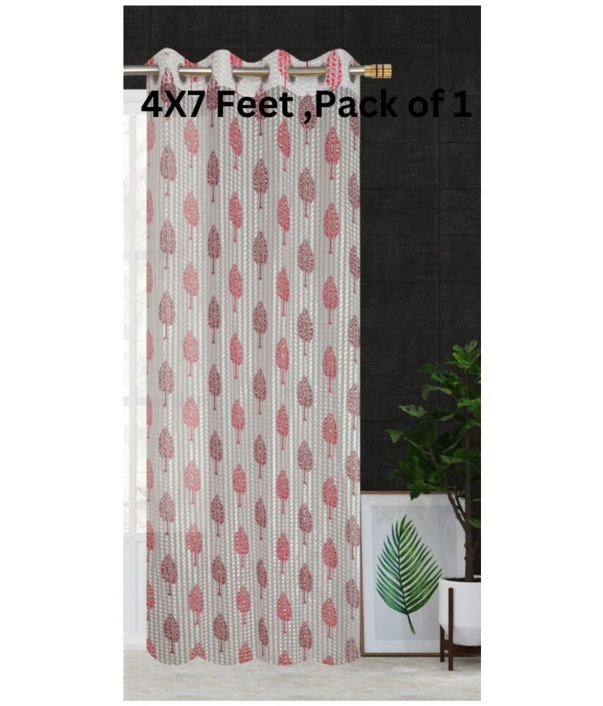     			SWIZIER Floral Printed Semi-Transparent Eyelet Curtain 7 ft ( Pack of 1 ) - Maroon