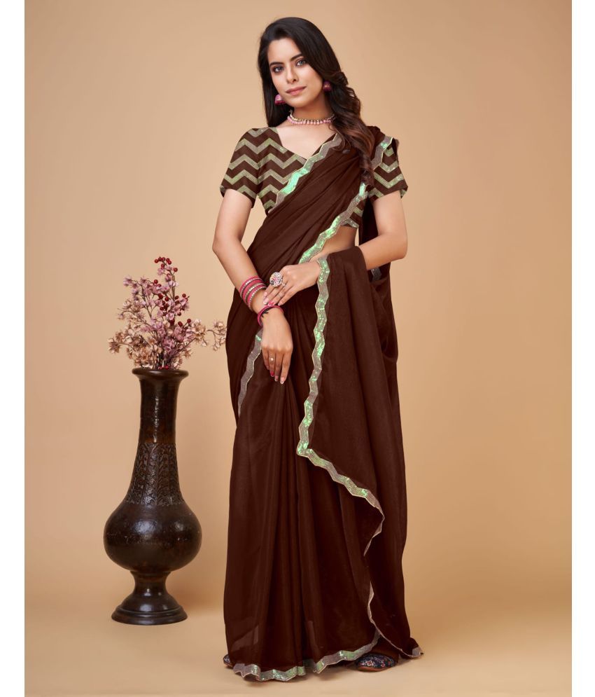     			Samah Chiffon Solid Saree With Blouse Piece - Brown ( Pack of 1 )