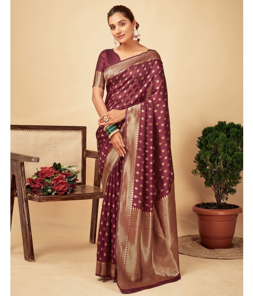     			Samah Silk Blend Self Design Saree With Blouse Piece - Maroon ( Pack of 1 )