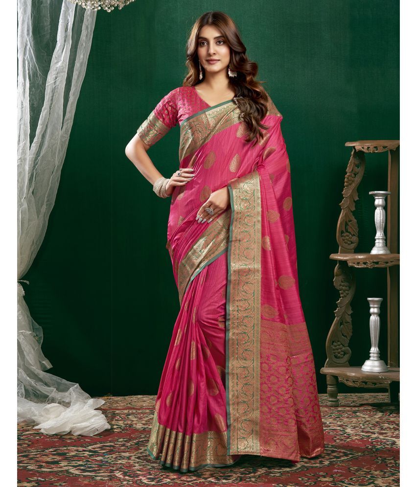     			Samah Silk Blend Self Design Saree With Blouse Piece - Pink ( Pack of 1 )