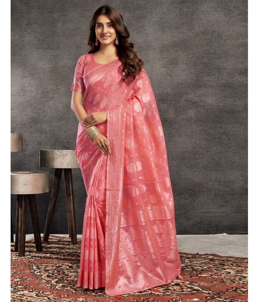     			Samah Silk Blend Self Design Saree With Blouse Piece - Rose Gold ( Pack of 1 )