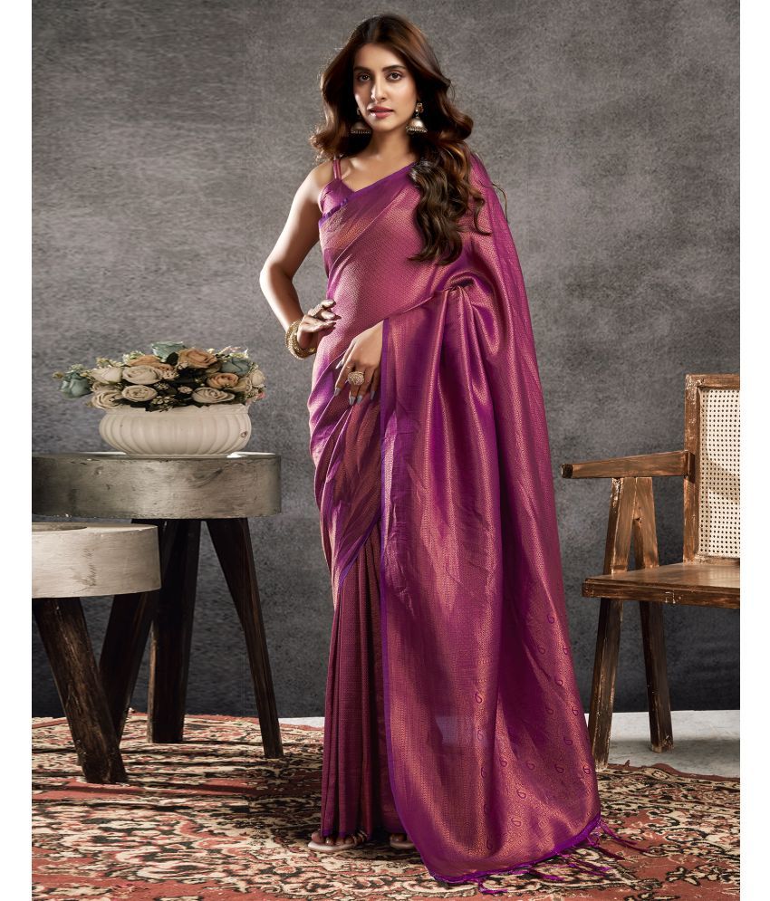     			Samah Silk Blend Self Design Saree With Blouse Piece - Purple ( Pack of 1 )