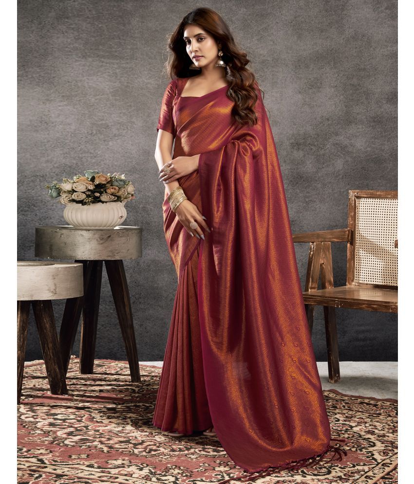     			Satrani Silk Blend Self Design Saree With Blouse Piece - Maroon ( Pack of 1 )