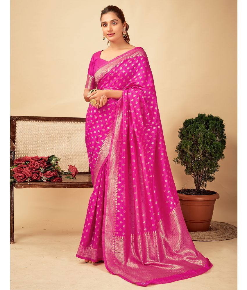     			Satrani Silk Blend Self Design Saree With Blouse Piece - Magenta ( Pack of 1 )