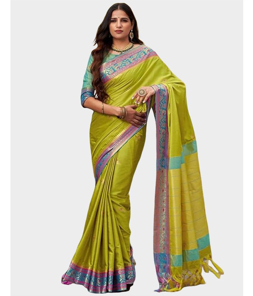     			Satrani Silk Embellished Saree With Blouse Piece - Lime Green ( Pack of 1 )