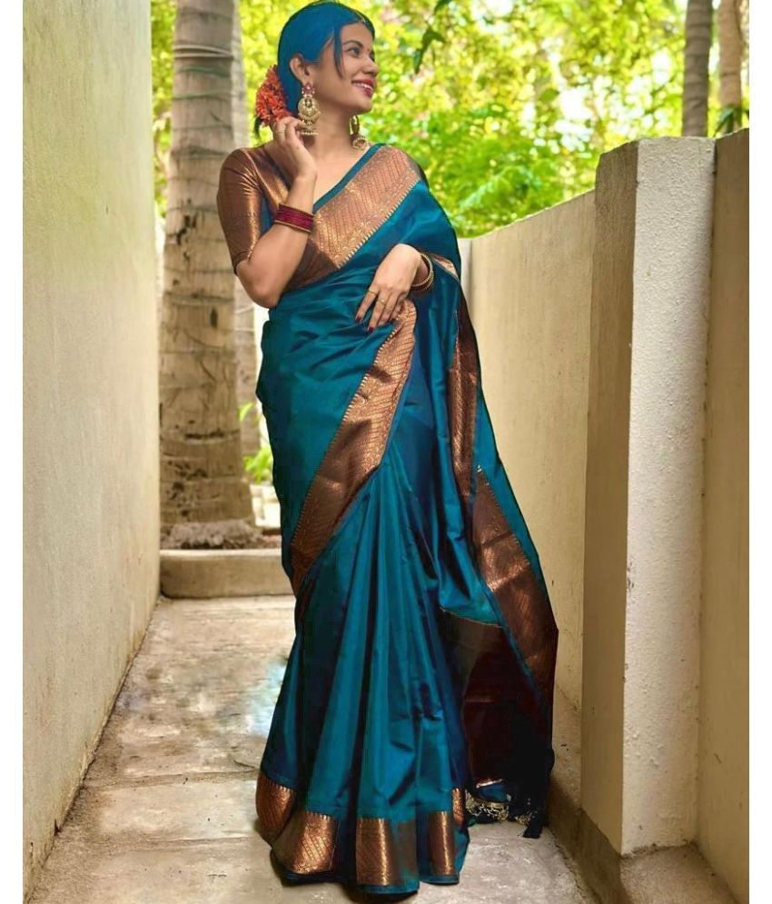     			gufrina Art Silk Woven Saree With Blouse Piece - Teal ( Pack of 1 )