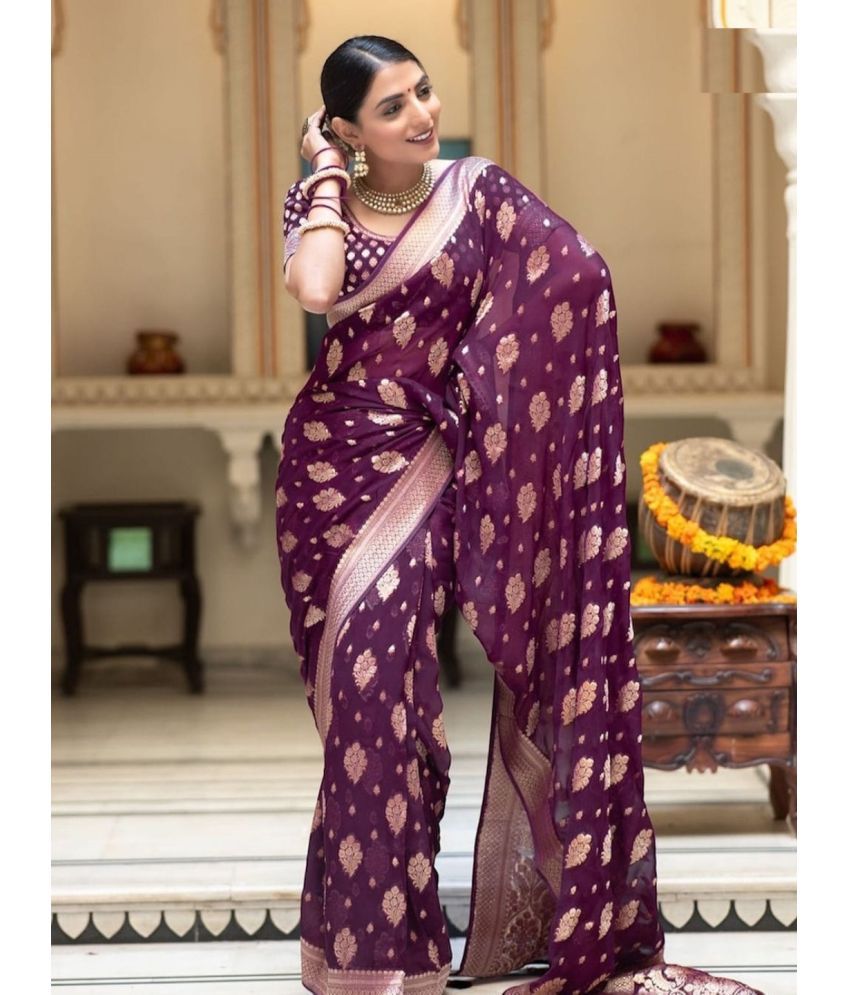     			gufrina Art Silk Woven Saree With Blouse Piece - Purple ( Pack of 1 )