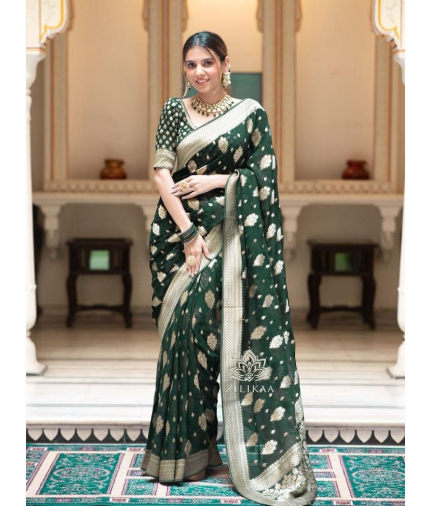     			gufrina Art Silk Woven Saree With Blouse Piece - Green ( Pack of 1 )