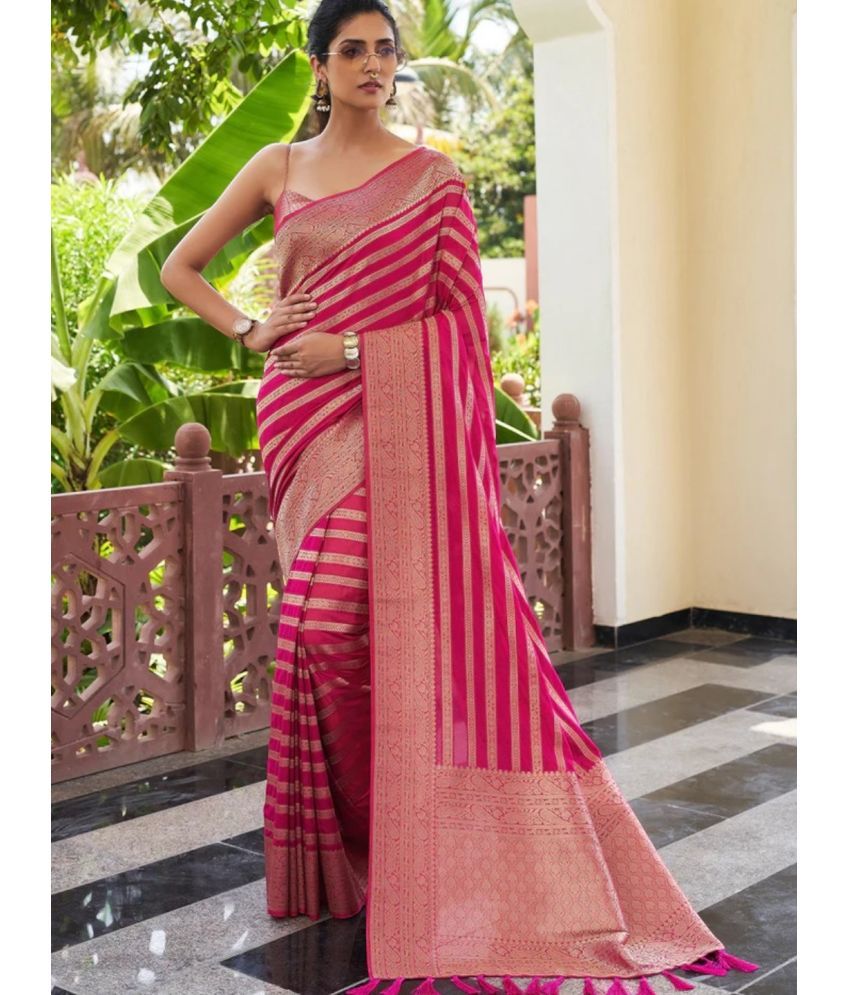     			gufrina Art Silk Woven Saree With Blouse Piece - Pink ( Pack of 1 )