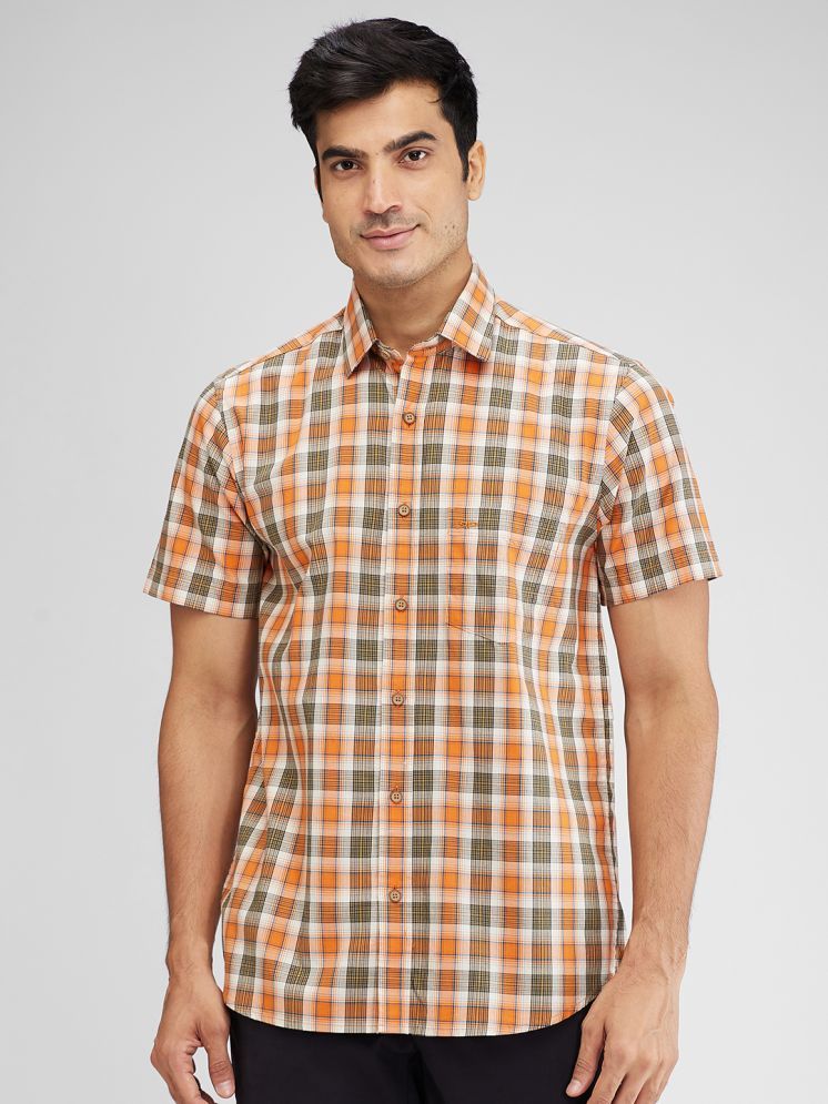     			Colorplus 100% Cotton Regular Fit Checks Half Sleeves Men's Casual Shirt - Orange ( Pack of 1 )