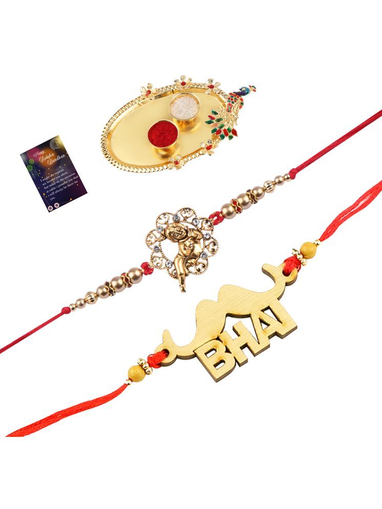     			Elegant Bhaiya Rakhi " BHAI" Designe With Designer Look"BAL GOPAL"Rakhi Combo For Bhaiya With Roli Chawal And Greeting Card 1 Kankawati Pooja Thali