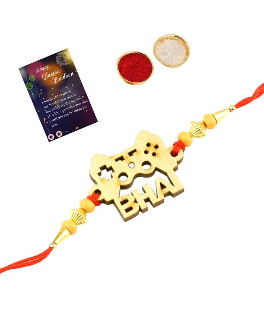     			Elegant Bhaiya Rakhi " BHAI" Designe For Bhaiya/Brother/Bhai With Roli Chawal And 1 Greeting Card