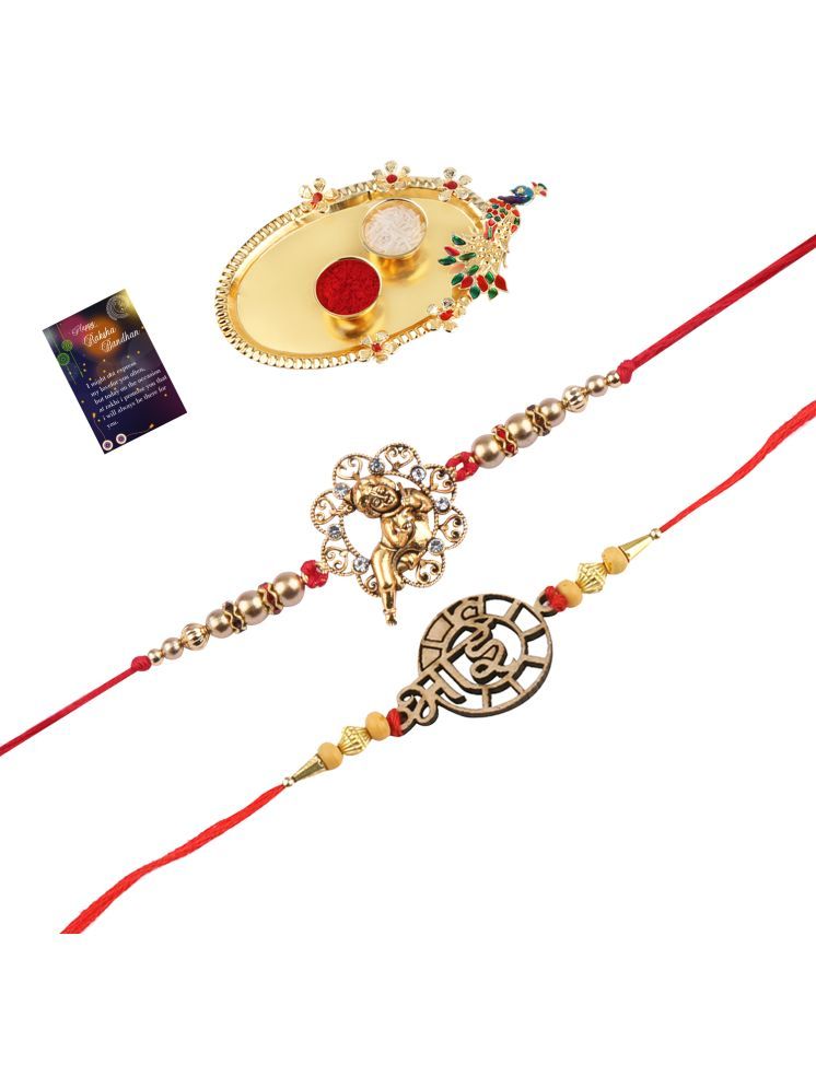     			Elegant Bhaiya Rakhi " BHAI" Designe With Designer Look"BAL GOPAL"Rakhi Combo For Bhaiya With Roli Chawal And Greeting Card 1 Kankawati Pooja Thali