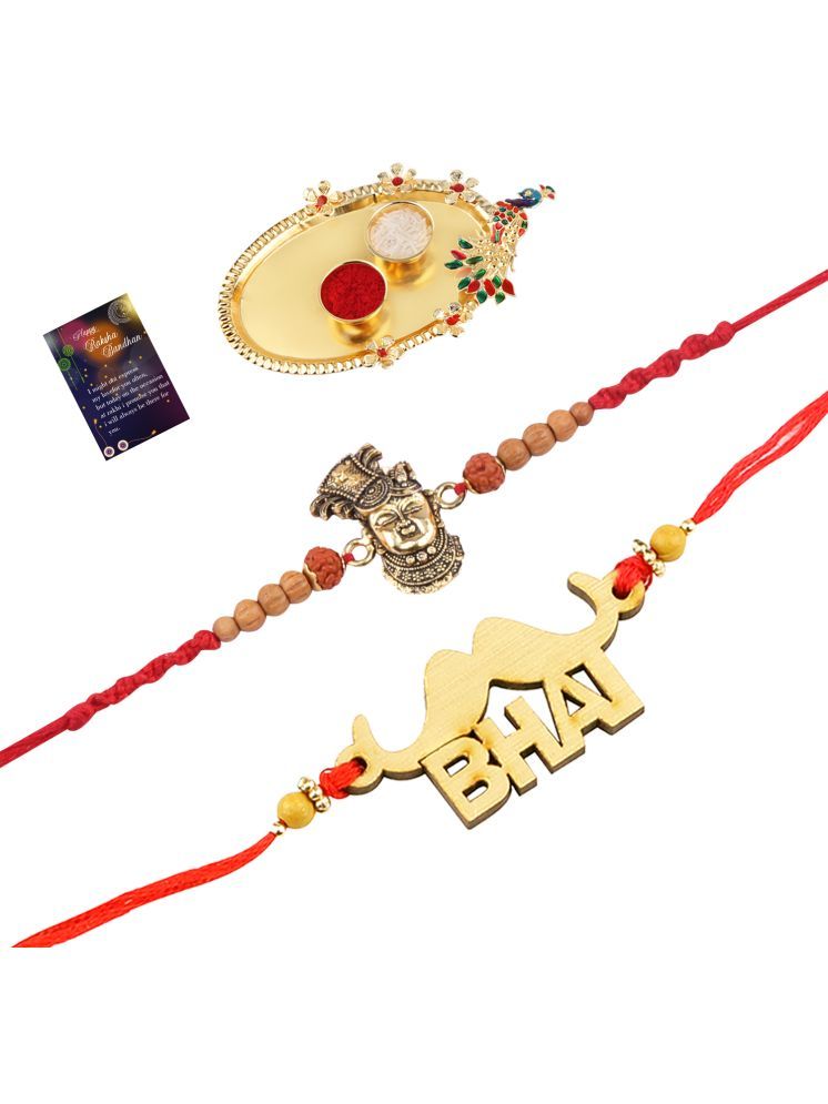     			Elegant Bhaiya Rakhi " BHAI" Designe Rakhi Combo For Bhaiya With Roli Chawal And Greeting Card 1 Kankawati Pooja Thali