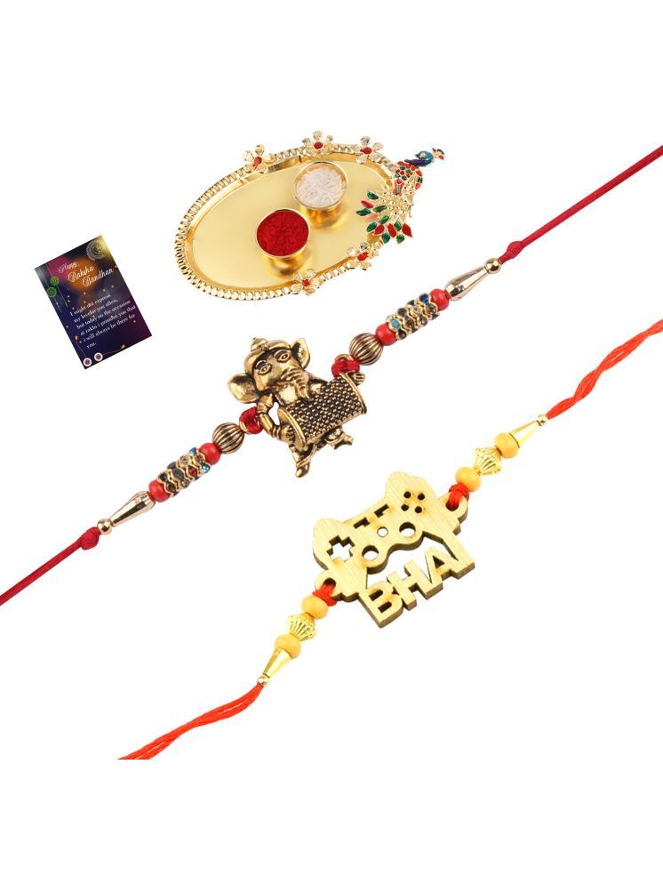     			Elegant Bhaiya Rakhi " BHAI" Designe With Designer Look"BAL GANESH"Rakhi Combo For Bhaiya With Roli Chawal And Greeting Card 1 Kankawati Pooja Thali