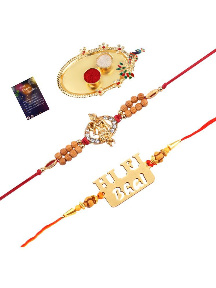     			Elegant Bhaiya Rakhi " HI-FI BHAI" Designer Pendent With Designer Look"KRISHNA JI "Rakhi Combo For Bhaiya With Roli Chawal And Greeting Card 1 Kankawati Pooja Thali