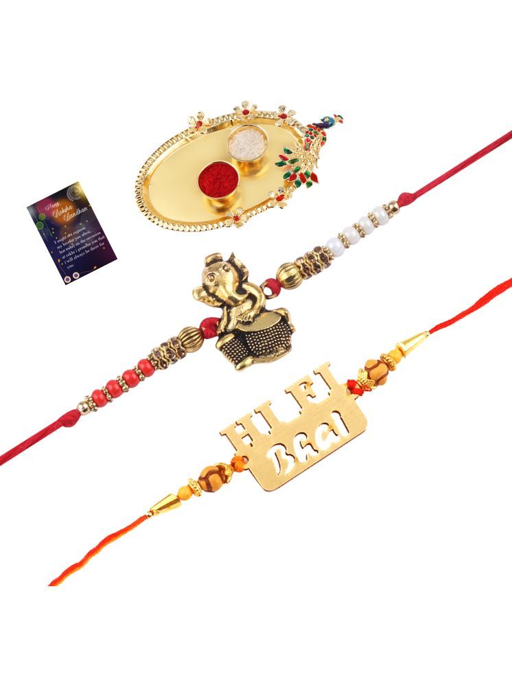     			Elegant Bhaiya Rakhi " HI-FI BHAI" Designer Pendent With Designer Look "GANESH JI"Rakhi Combo For Bhaiya With Roli Chawal And Greeting Card 1 Kankawati Pooja Thali