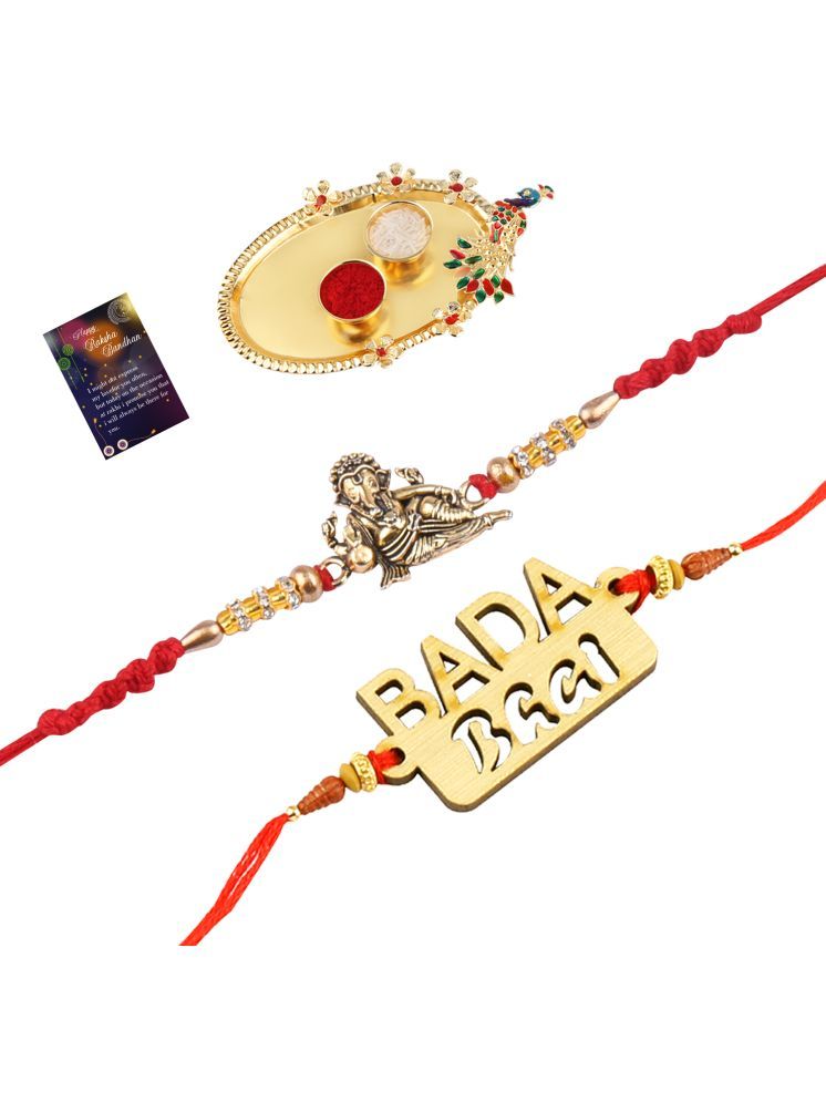     			Exclusive Bhaiya Rakhi " BADA BHAI" Designer Pendent With Designer Look "GANESH JI"Rakhi Combo For Bhaiya With Roli Chawal And Greeting Card 1 Kankawati Pooja Thali