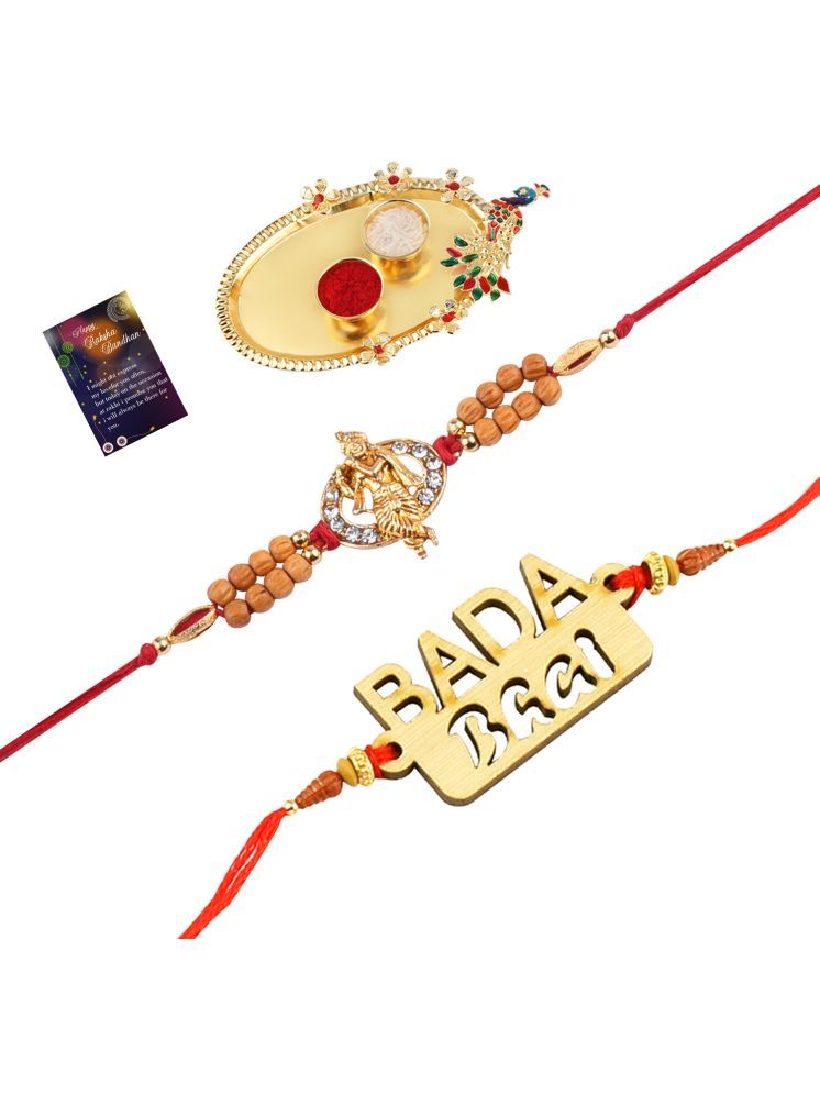     			Exclusive Bhaiya Rakhi " BADA BHAI" Designer Pendent With Designer Look"KRISHNA JI "Rakhi Combo For Bhaiya With Roli Chawal And Greeting Card 1 Kankawati Pooja Thali