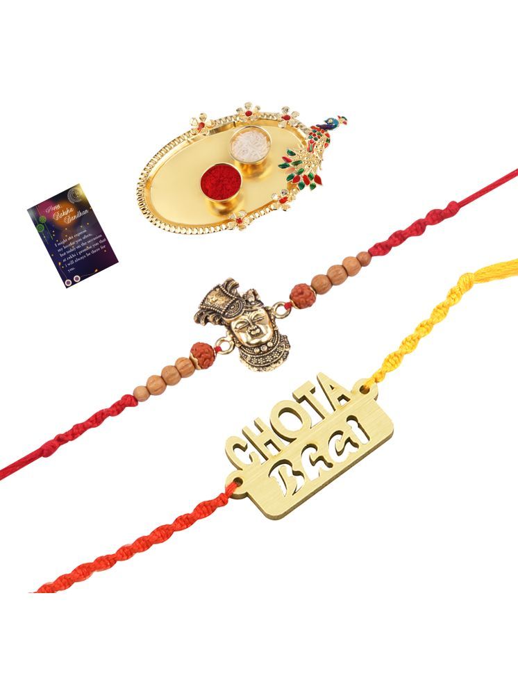     			Exclusive Bhaiya Rakhi " CHOTA BHAI" Designer Pendent Rakhi Combo For Bhaiya With Roli Chawal And Greeting Card 1 Kankawati Pooja Thali