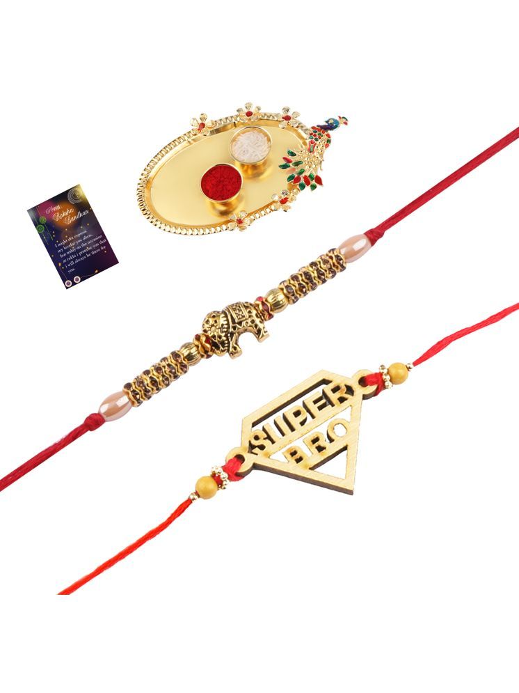     			Fashion Charm Bhaiya Rakhi " SUPER HERO" Designer Pendent With Designer Look "Elephant" Rakhi Combo For Bhaiya With Roli Chawal And Greeting Card 1 Kankawati Pooja Thali