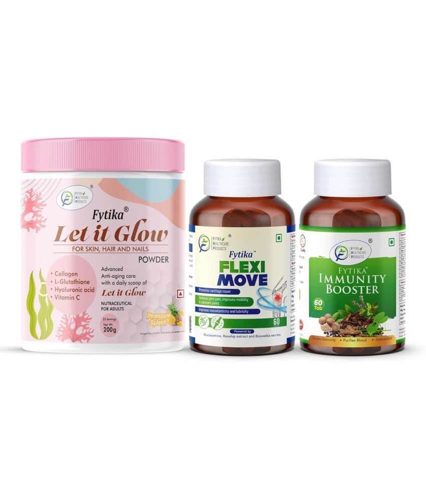     			Fytika Let it Glow Pineapple, Collagen Powder-200G + Fytika Flexi Move| Glucosamine, Rosehip Powder extract-60 Tabs + Fytika Immunity Booster (Immune system support)-60 Tabs