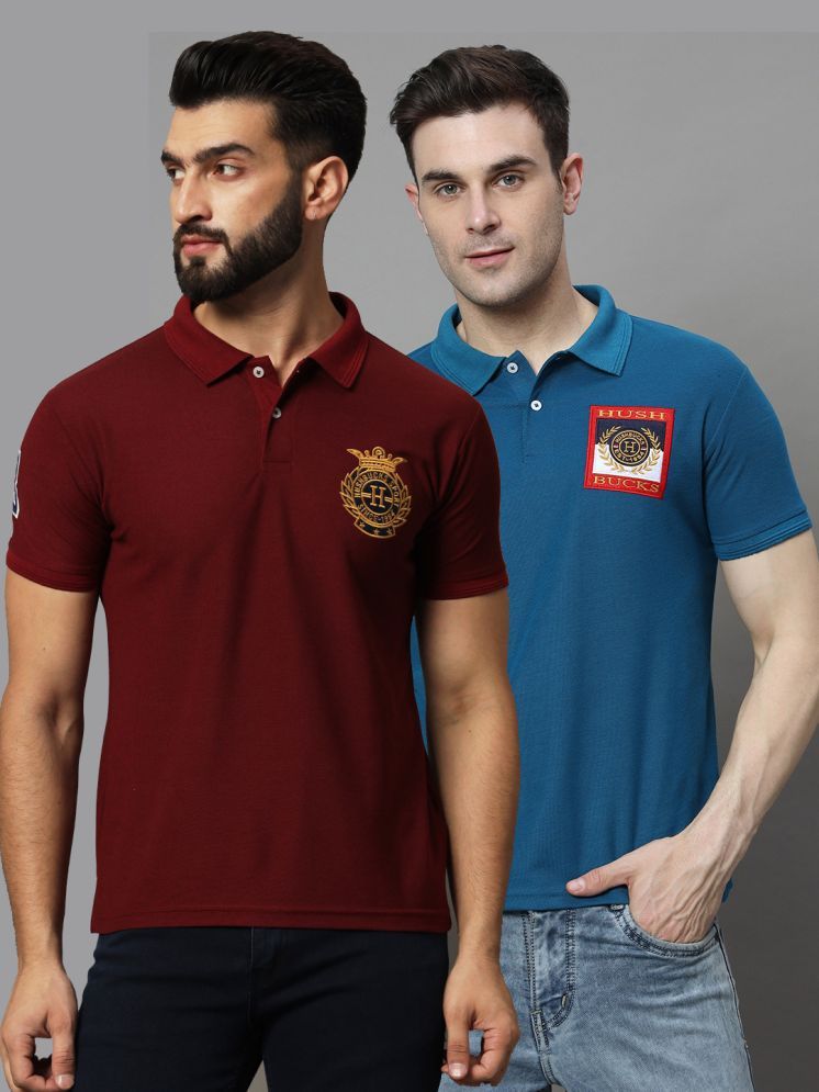     			Hushbucks Cotton Blend Regular Fit Embroidered Half Sleeves Men's Polo T Shirt - Maroon ( Pack of 2 )